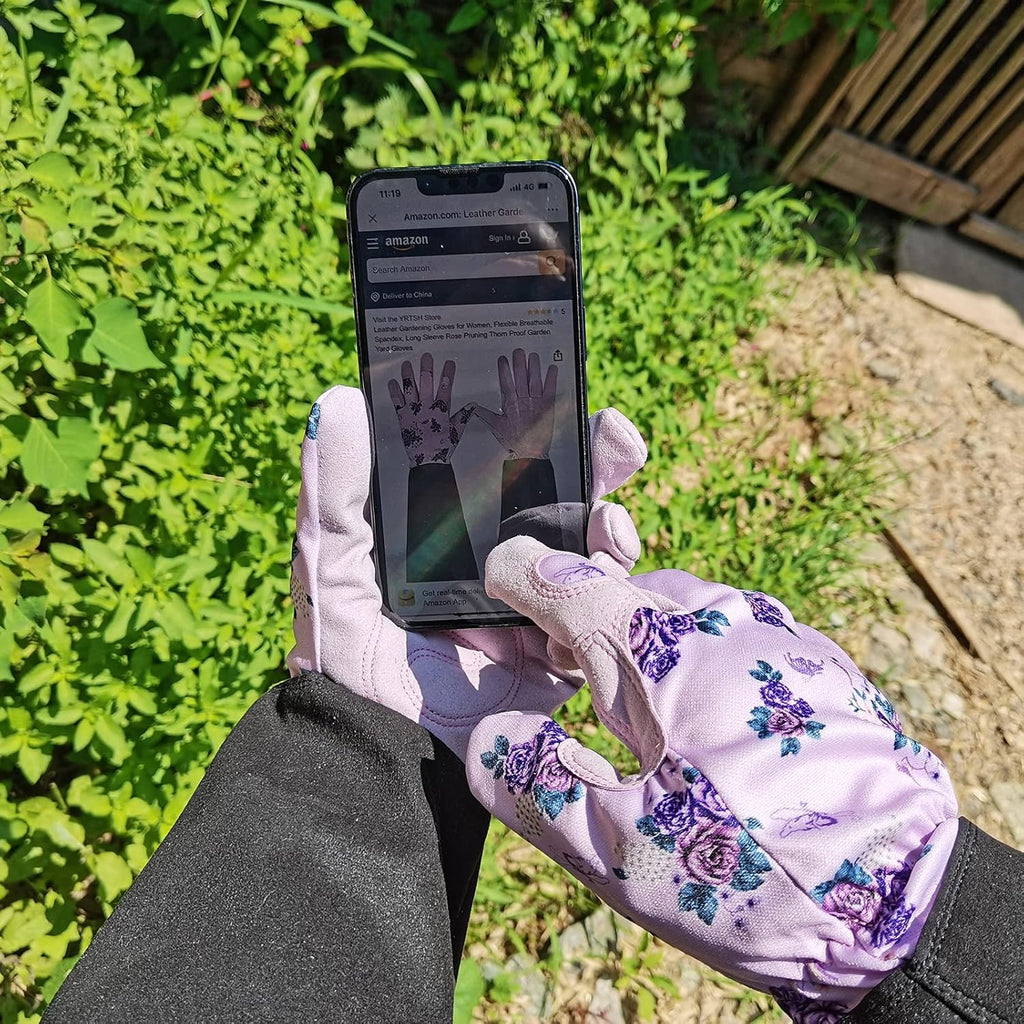 Women'S Medium Purple Leather Gardening Gloves, Protective and Flexible