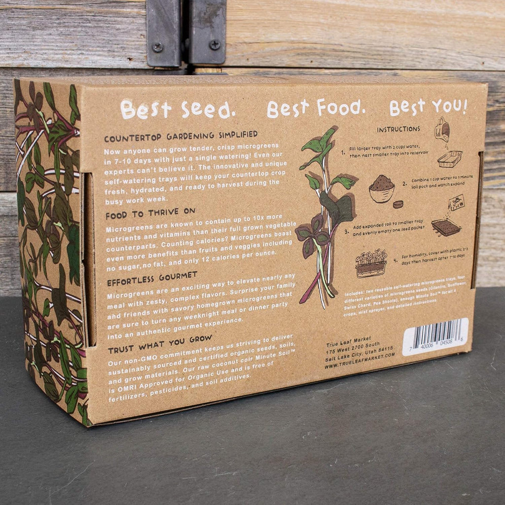 Self-Watering Indoor Microgreens Kit – Complete Soil-Based Growing Set for Vegetable and Herb Microgreens – Includes Black Sunflower, Pea Shoots, Swiss Chard, and Cilantro Seeds