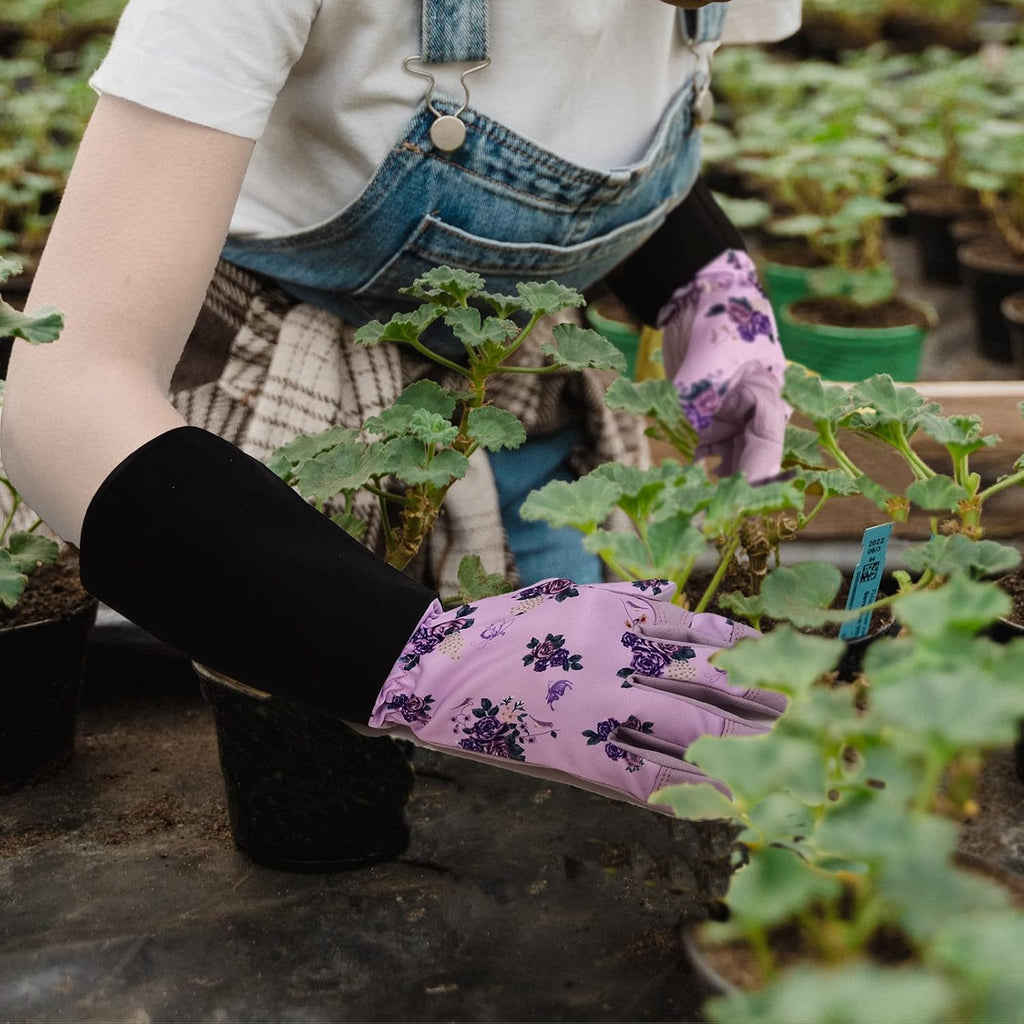 Women'S Medium Purple Leather Gardening Gloves, Protective and Flexible