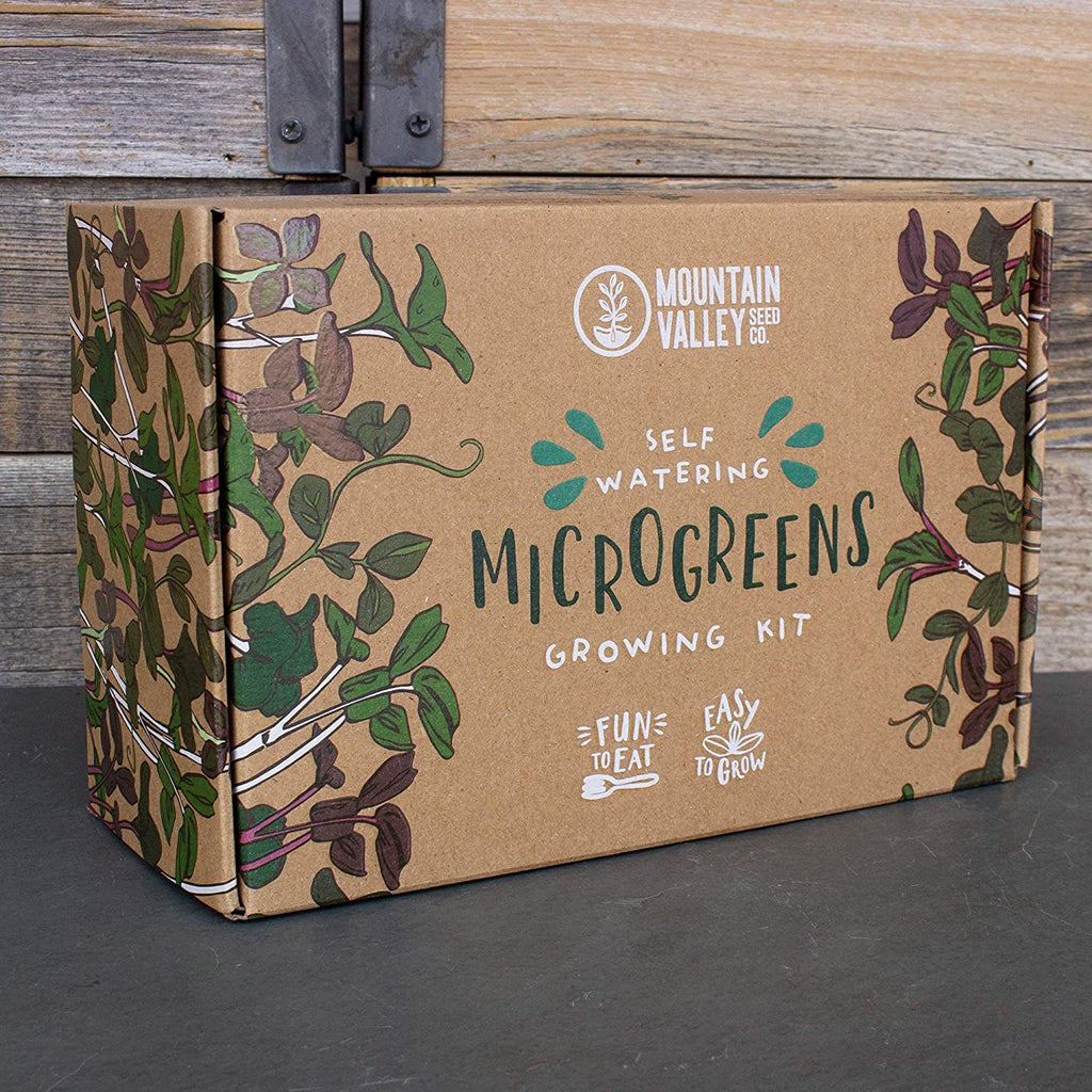 Self-Watering Indoor Microgreens Kit – Complete Soil-Based Growing Set for Vegetable and Herb Microgreens – Includes Black Sunflower, Pea Shoots, Swiss Chard, and Cilantro Seeds